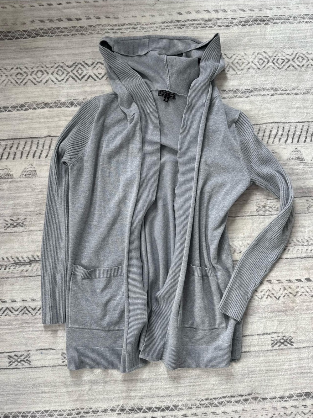 Light Gray Hooded Open-Front Women’s Sweater Cardigan